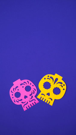 mexico day of the dead paper decorations, background with paper flags, skullsの写真素材