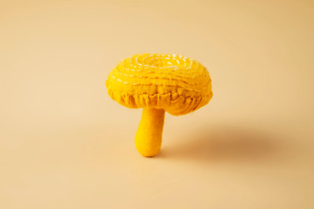 mushrooms sewn from cotton fabric. stuffed toys in the shape of a mushroomの写真素材