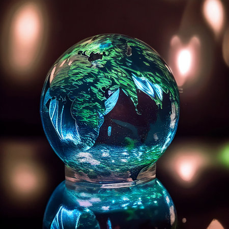 glass ball with a tree inside of it,  Earth day concept, AI generated