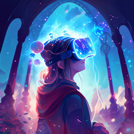 person wearing virtual reality headset , AI generated