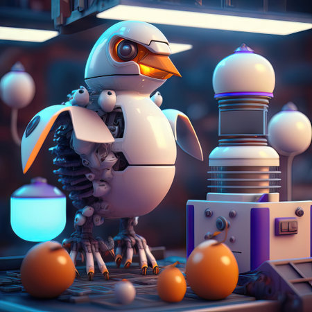 Chicken coop of the future with bilgic androids that hatch eggsの素材