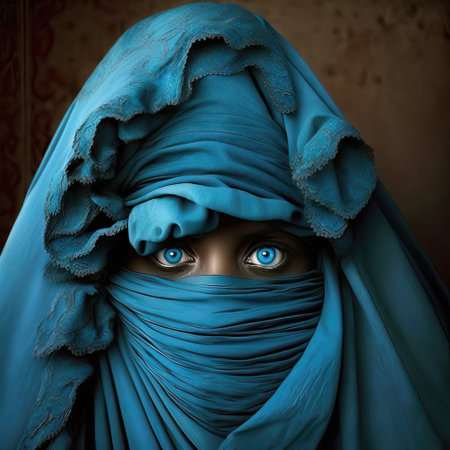 Close-up portrait of a beautiful girl with blue veil. 3d renderingの素材
