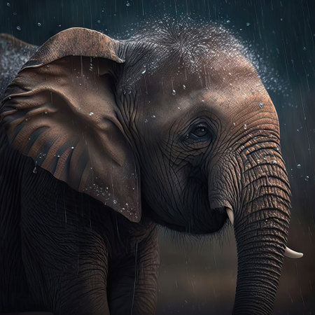 African elephant in the rain. Wildlife scene from Africa. Animal in rain.の素材