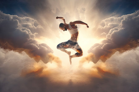 AI generated dynamic and exciting movements of breaking dancersの素材