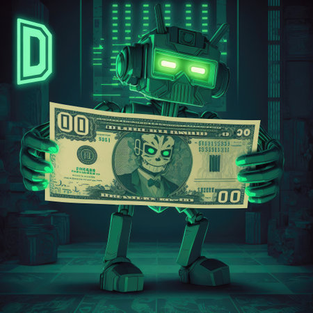 AI generated AI generated e-currency concept, dollar mascot is holding a banknoteの素材