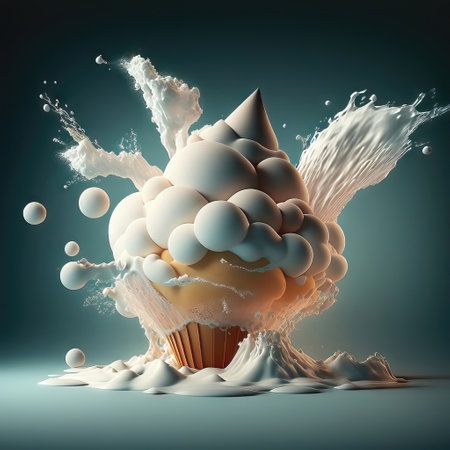 Cupcake with splashes of milk. AI generated abstract surreal Ice creamの素材