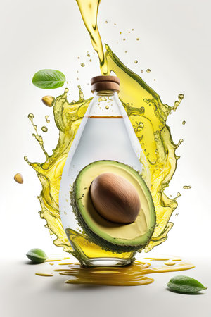 Avocado and oil splash isolated on white background.の素材