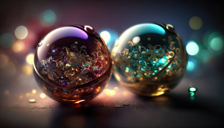 Christmas baubles with bokeh backgroundの素材