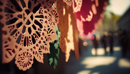AI generated abstract background with mexican paper flagsの素材