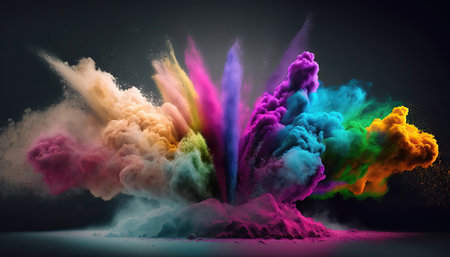 Explosion of colored powder on black background.の素材