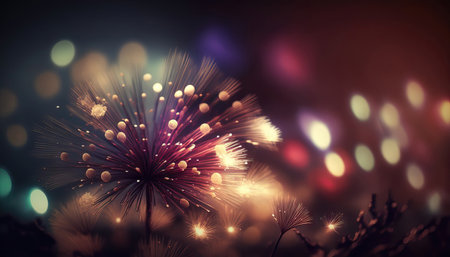 AI generated background with Colorful  Fireworks in the night sky with bokeh effectの素材