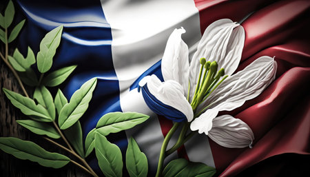 AI generated France flag with white  lily flowersの素材