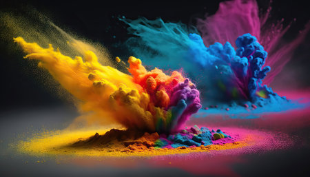Explosion of colored powder, isolated on black background.の素材