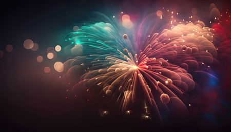 Colorful fireworks on dark background with bokeh effectの素材