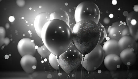 Black and white balloons with bokeh effectの素材
