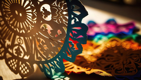 AI generated abstract background with mexican paper flagsの素材