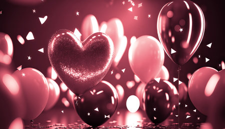 AI generated background with balloons flying in the air with bokeh lightsの素材