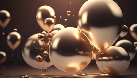 AI generated background with balloons flying in the air with bokeh lightsの素材