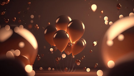 AI generated background with balloons flying in the air with bokeh lightsの素材