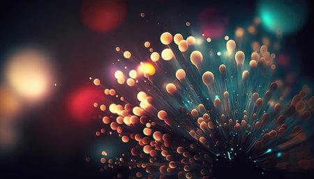 AI generated background with Colorful  Fireworks in the night sky with bokeh effectの素材