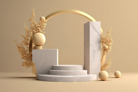 3d render of abstract geometric forms. Luxury podium for your design.の素材