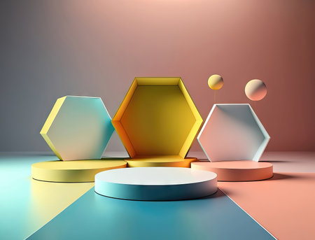 3d render, abstract background, podiums, geometric shapes, minimal designの素材
