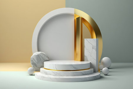 Abstract scene podium mockup for product presentationGlossy luxury podium for your design.の素材