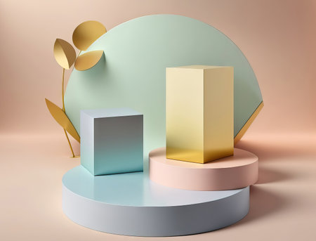 3d render of abstract geometric forms. Glossy podium for product presentation.の素材