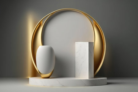 3d rendering abstract minimal geometric forms. Glossy luxury podium for your design.の素材