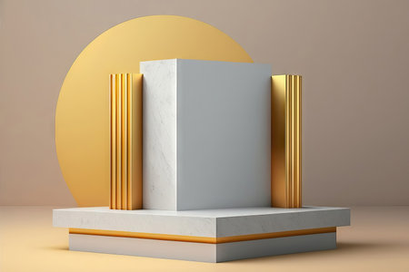 3D rendering of minimal geometric forms. Glossy luxury podium for your design.の素材