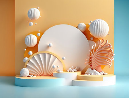 3d render, abstract background, podium for product display, minimal scene with round shapesの素材
