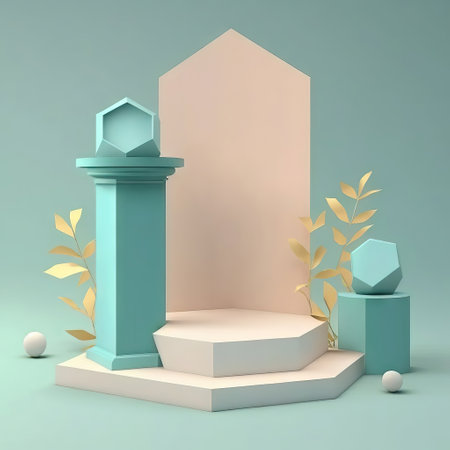 AI generated  abstract minimal geometric forms, podium for product presentation, cream background, simple compositionの素材