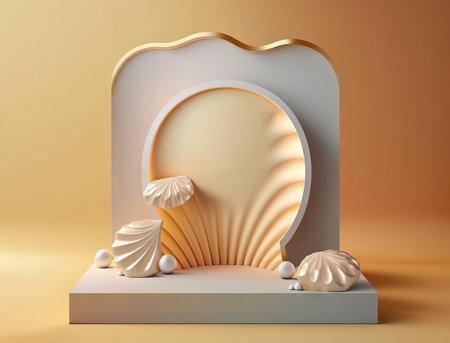 AI generated podium for product display with seashells. Glossy luxury podium for your design.の素材
