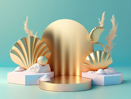 AI generated podium for product display with seashells.の素材