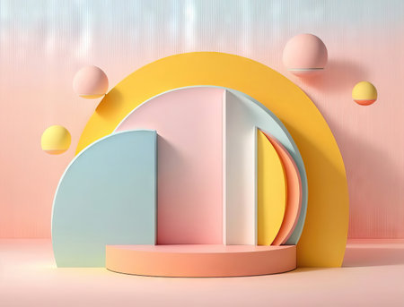AI generated  abstract minimal geometric forms, podium for product presentation, cream background, simple compositionの素材
