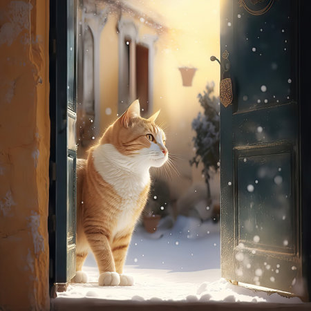 Door to the jungle with a cat. 3D rendering.の素材