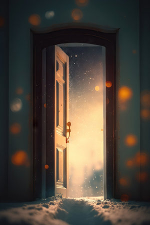 Fantasy portrait of a beautiful cat in front of a door.の素材