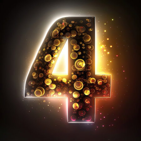 Number 4 in neon style with bokeh effect, vector illustrationの素材