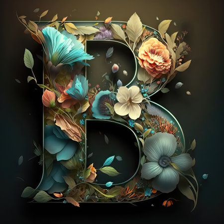 Floral alphabet. Letter Brated with flowers and leaves.の素材