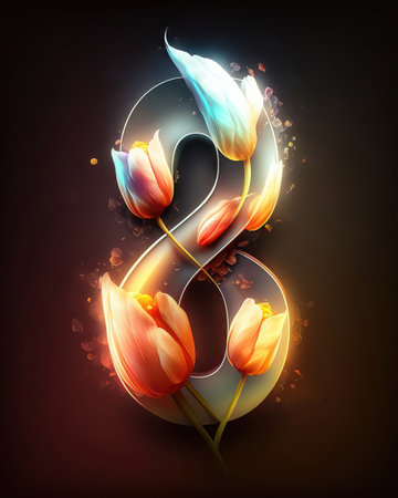 8 March. International Women's Day background with tulips. Vector illustration.の素材