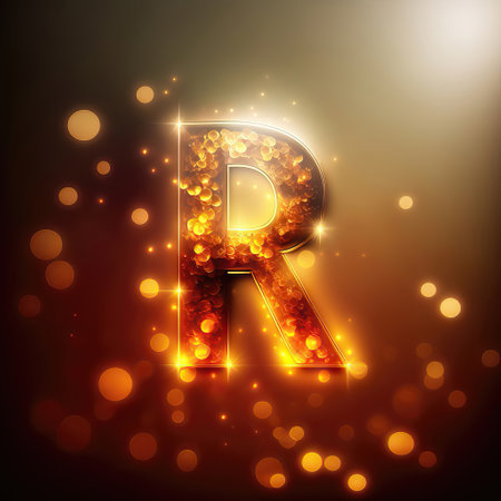 Alphabet letter r, vector eps10 illustration with lights effectsの素材
