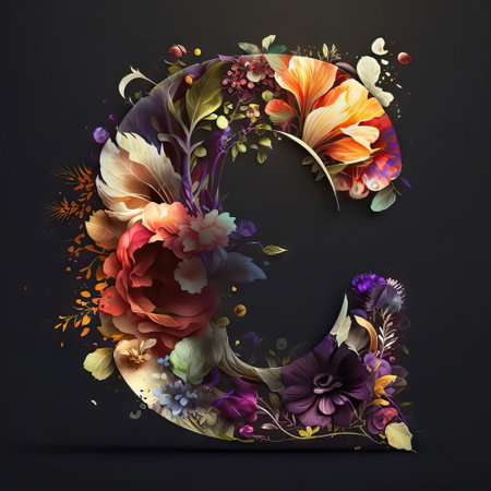 Beautiful floral alphabet on dark background. Letter Q. 3D renderingの素材