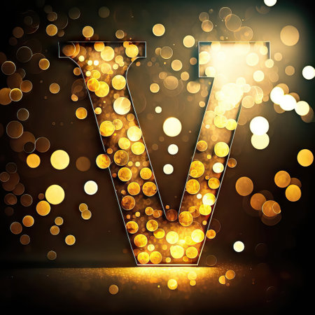glowing letter v on bokeh backgroundの素材