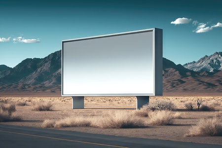 Blank billboard on the road in the desert. 3d renderingの素材