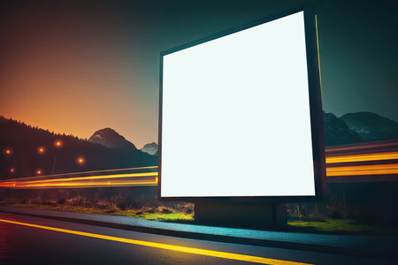 Blank billboard on the road at night. 3d rendering.の素材