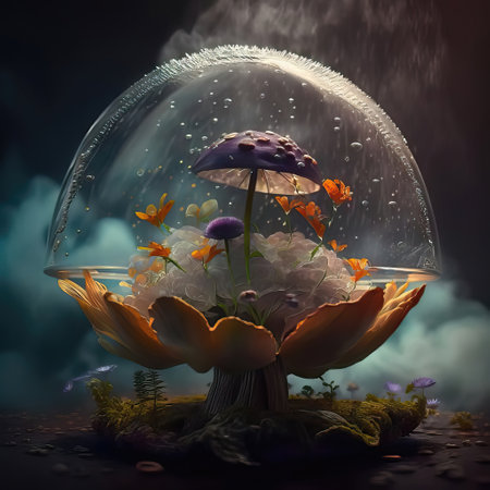 Beautiful fantasy flower in a glass dome.の素材