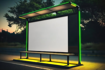 Bus stop with blank billboard.  Green lightの素材