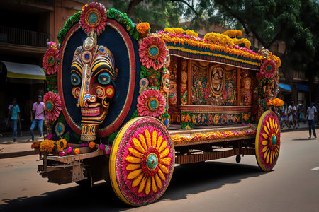 Colorful traditional balinese car on the streets of Kolkata.の素材