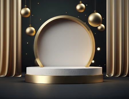 abstract background, podium for product presentation, empty round stage with gold elements, luxury decorationの素材