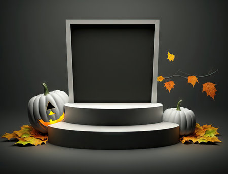 Pumpkin and autumn leaves with black frameの素材